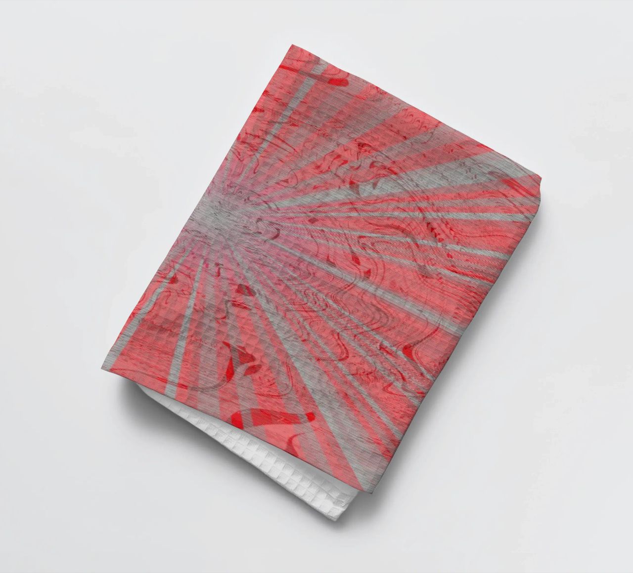 Abstract dynamic pattern in the colours grey and red tea towel by Something for you
