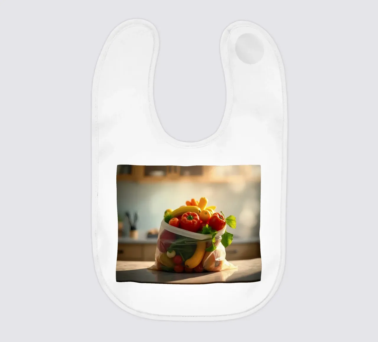 Frutta e verdura fresche disposte in un sacchetto riutilizzabile bavaglino da DesignDoodle