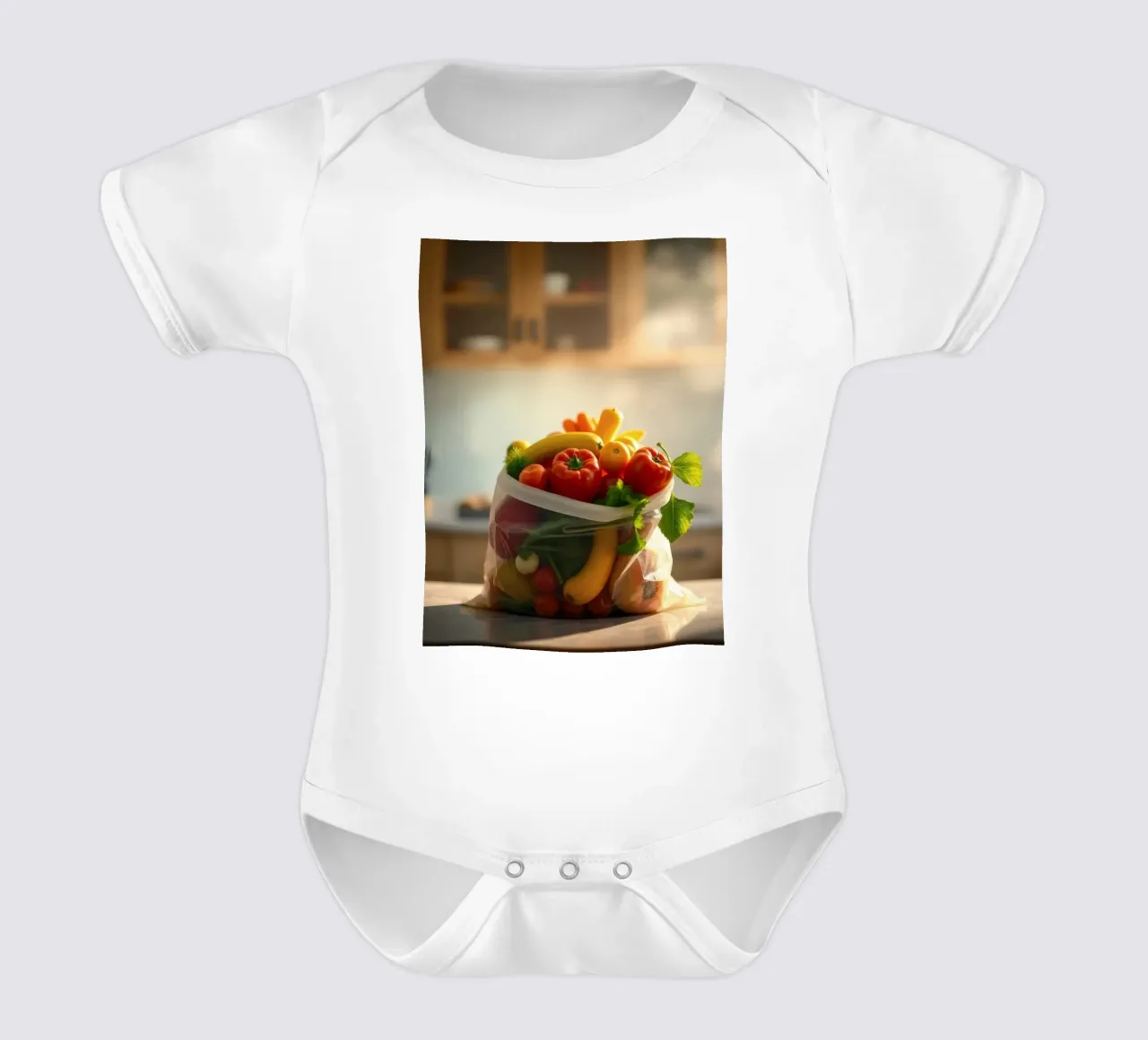 Frutta e verdura fresche disposte in un sacchetto riutilizzabile body neonato maniche corte da DesignDoodle
