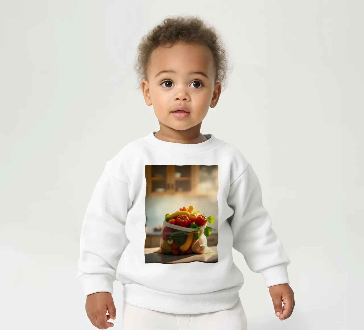Frutta e verdura fresche disposte in un sacchetto riutilizzabile felpa neonato da DesignDoodle