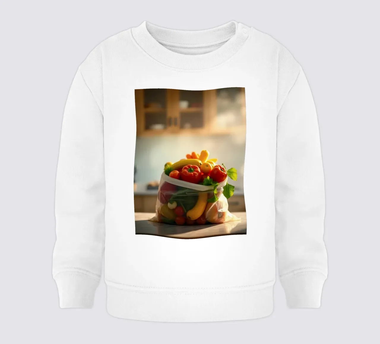 Frutta e verdura fresche disposte in un sacchetto riutilizzabile felpa neonato da DesignDoodle