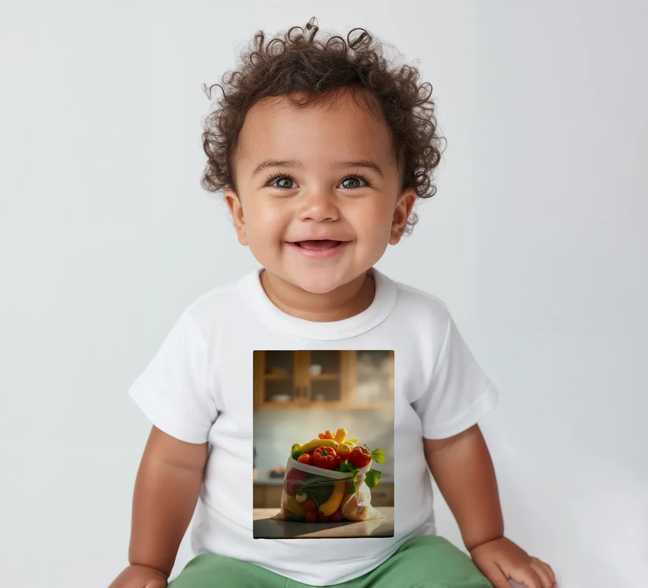 Frutta e verdura fresche disposte in un sacchetto riutilizzabile maglietta neonato da DesignDoodle