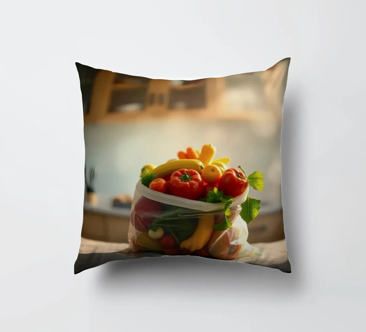 Frutta e verdura fresche disposte in un sacchetto riutilizzabile cuscino da DesignDoodle