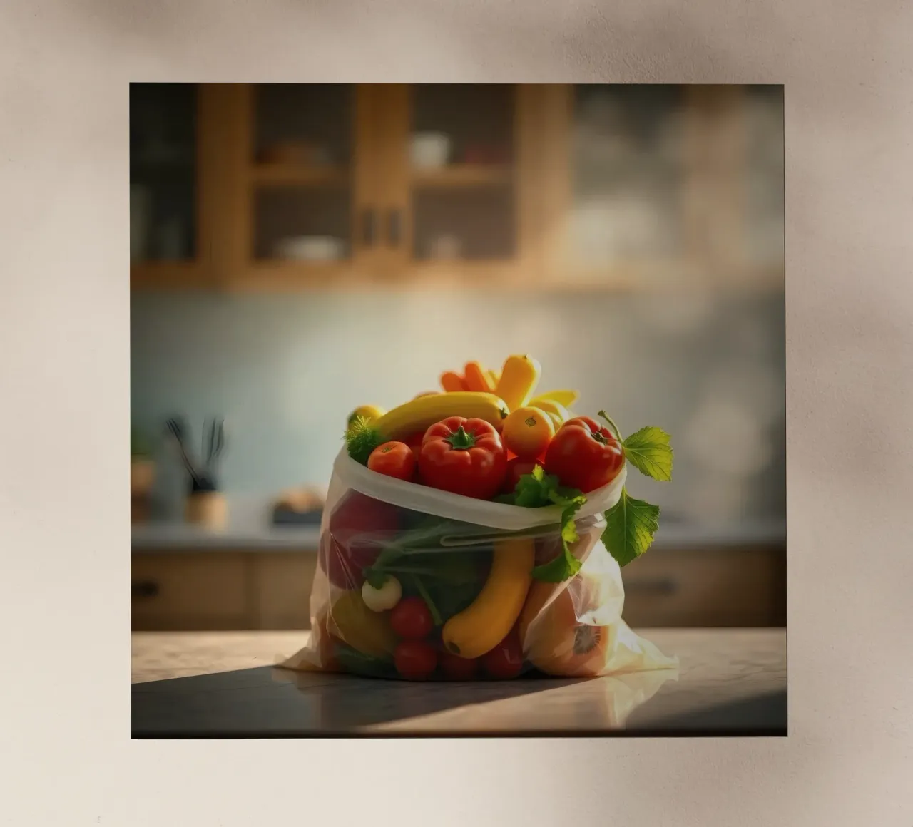 Frutta e verdura fresche disposte in un sacchetto riutilizzabile pellicola backlit da DesignDoodle