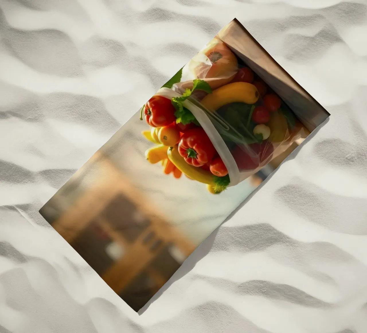 Frutta e verdura fresche disposte in un sacchetto riutilizzabile telo mare da DesignDoodle