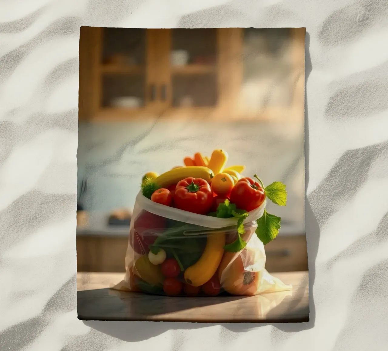 Frutta e verdura fresche disposte in un sacchetto riutilizzabile telo mare da DesignDoodle