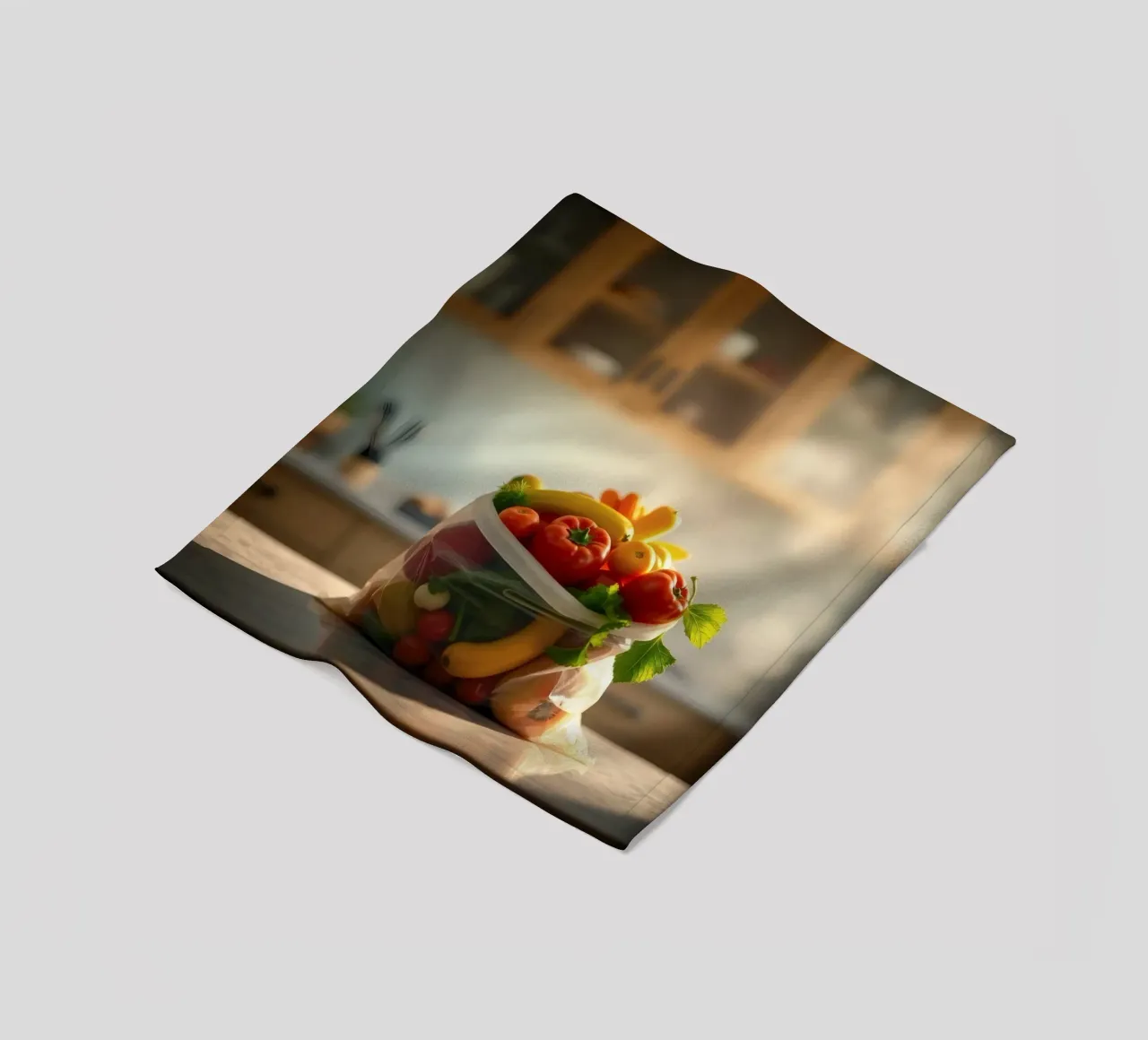 Frutta e verdura fresche disposte in un sacchetto riutilizzabile coperta in pile da DesignDoodle