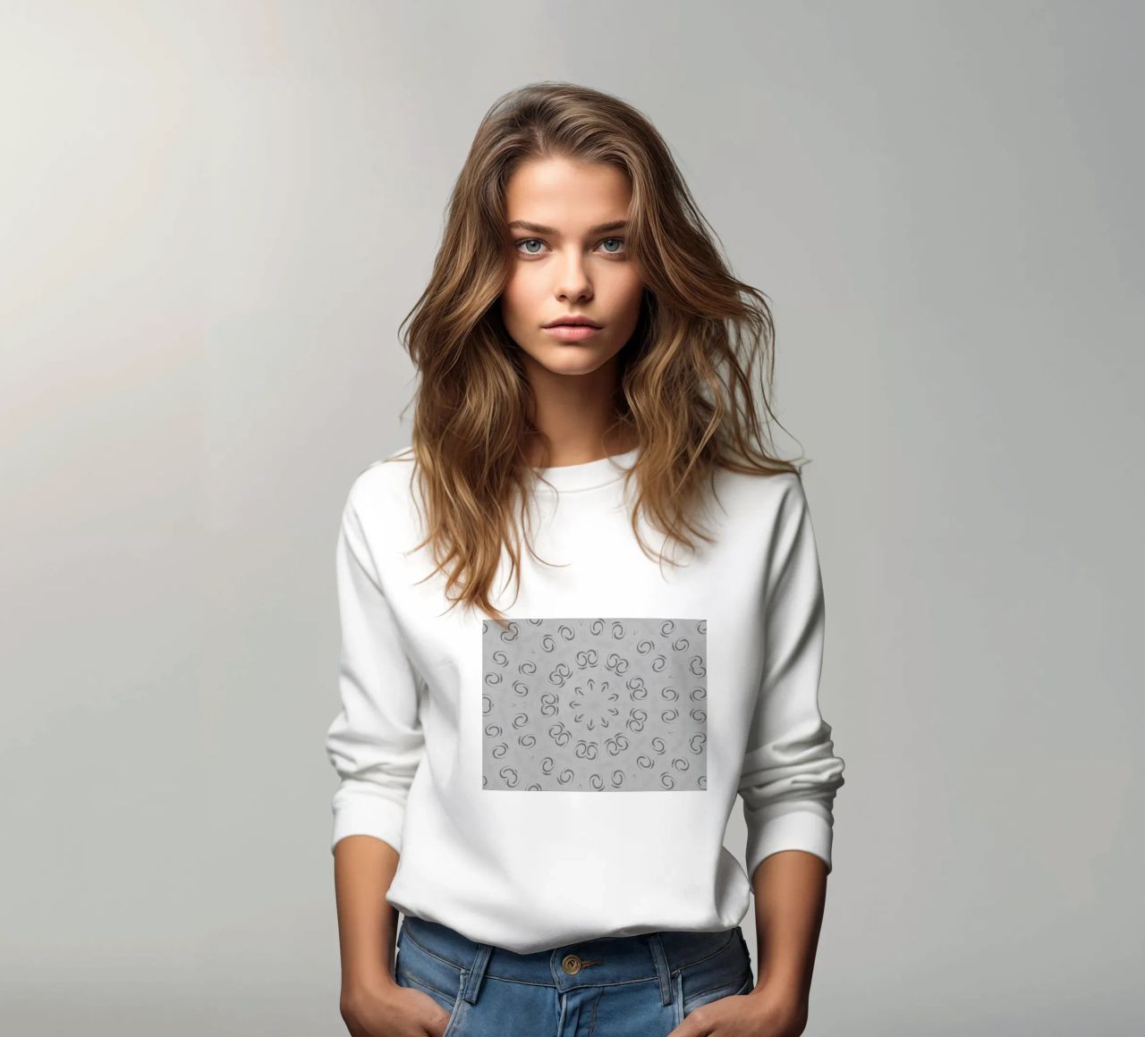 Abstract dynamic circular pattern in grey sweatshirt by Something for you