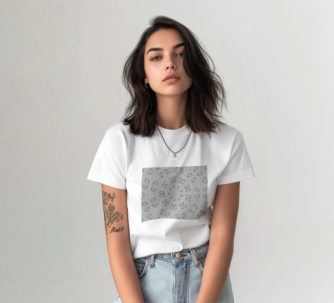 Abstract dynamic circular pattern in grey t-shirt by Something for you