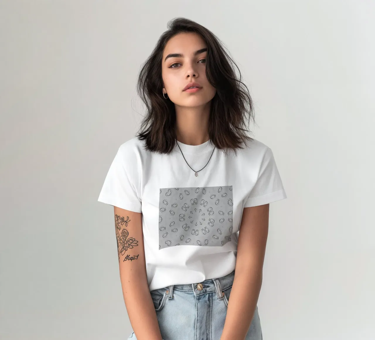 Abstract dynamic circular pattern in grey t-shirt by Something for you