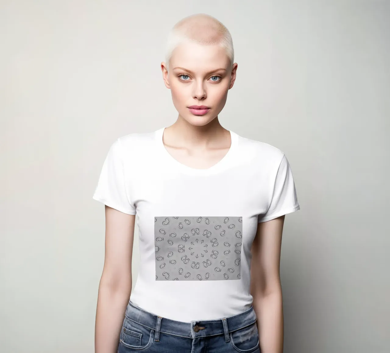 Abstract dynamic circular pattern in grey women's fitted t-shirt by Something for you