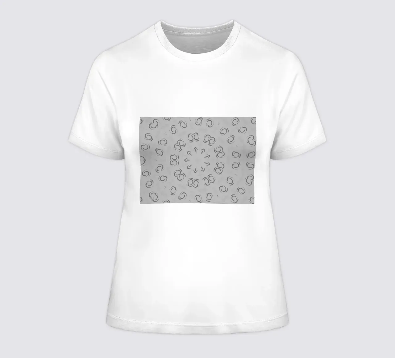 Abstract dynamic circular pattern in grey women's fitted t-shirt by Something for you