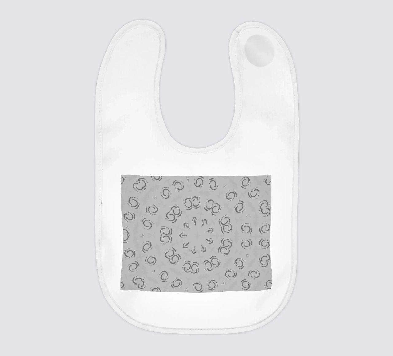 Abstract dynamic circular pattern in grey baby bib by Something for you