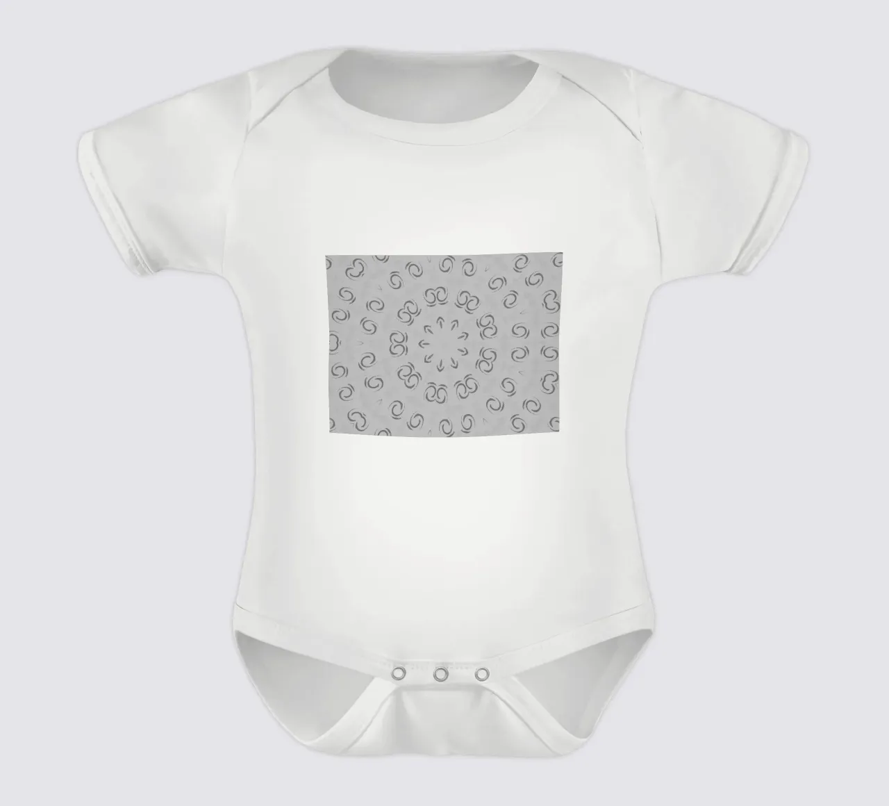 Abstract dynamic circular pattern in grey short-sleeve baby romper by Something for you