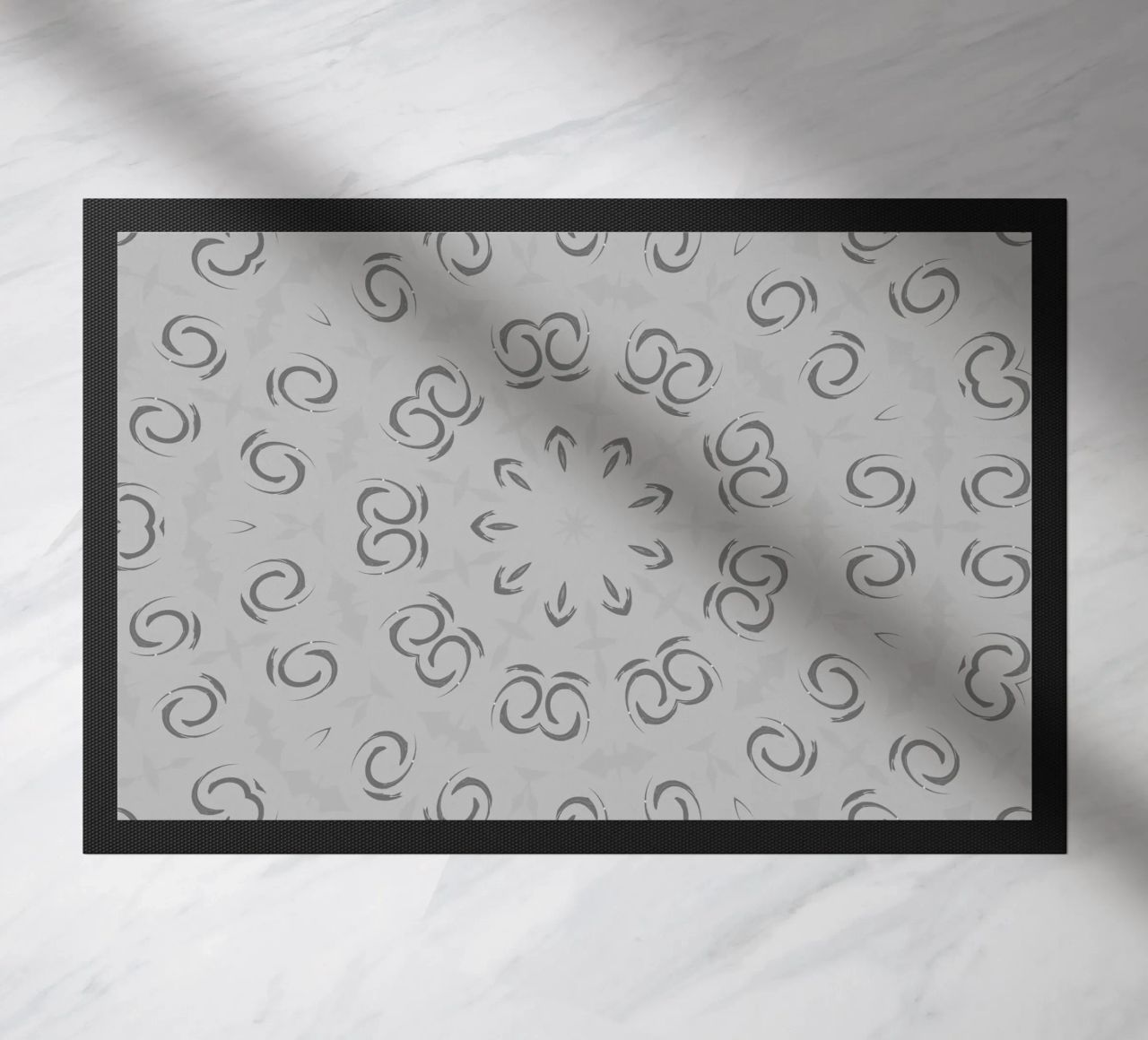 Abstract dynamic circular pattern in grey doormat by Something for you