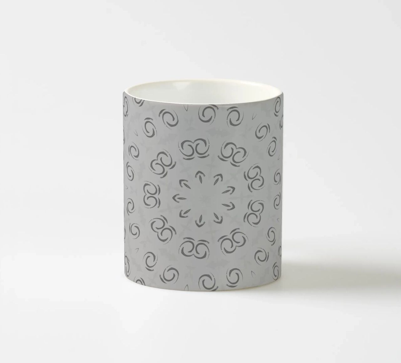 Abstract dynamic circular pattern in grey ceramic mug by Something for you