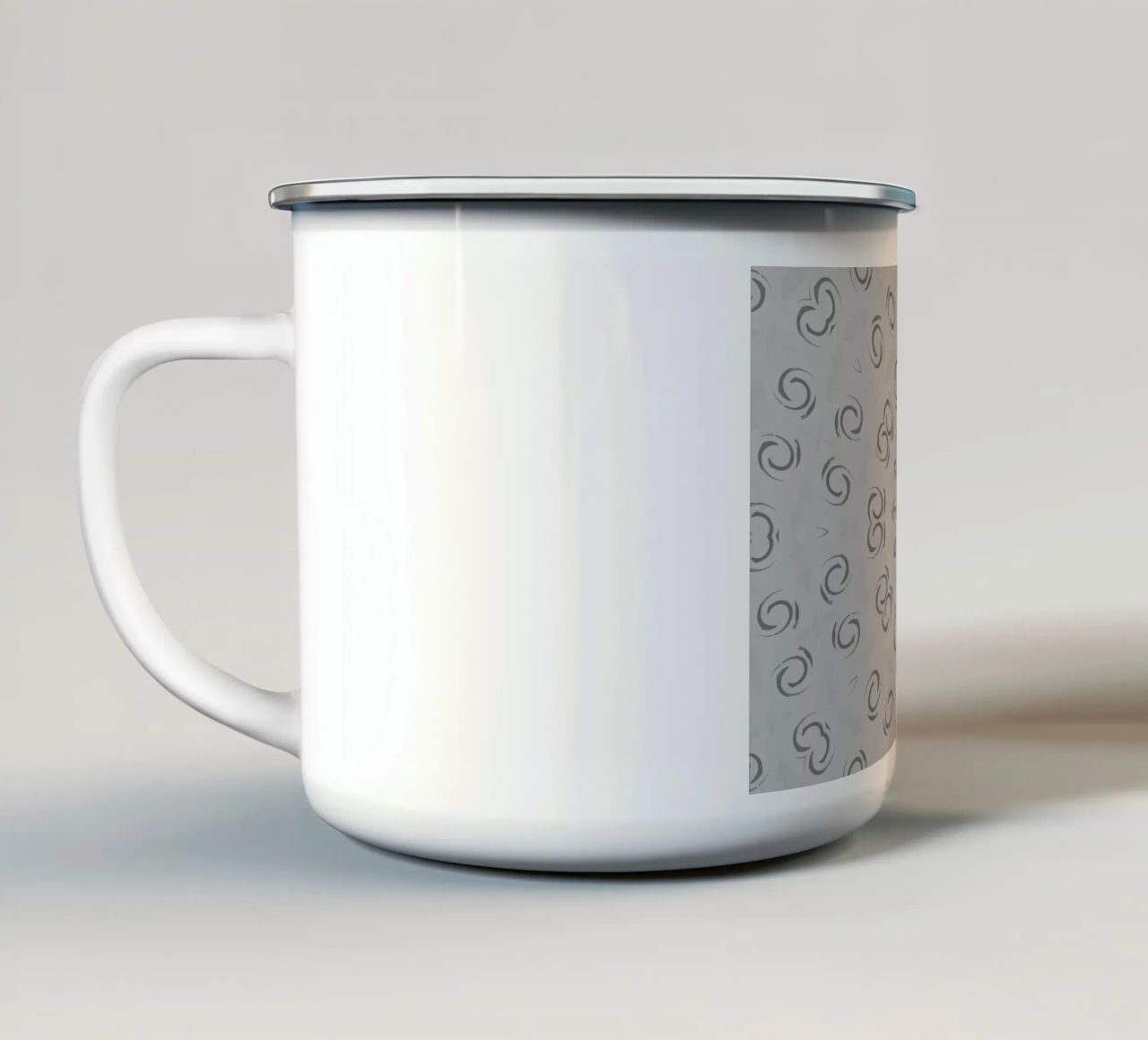 Abstract dynamic circular pattern in grey enamel mug by Something for you