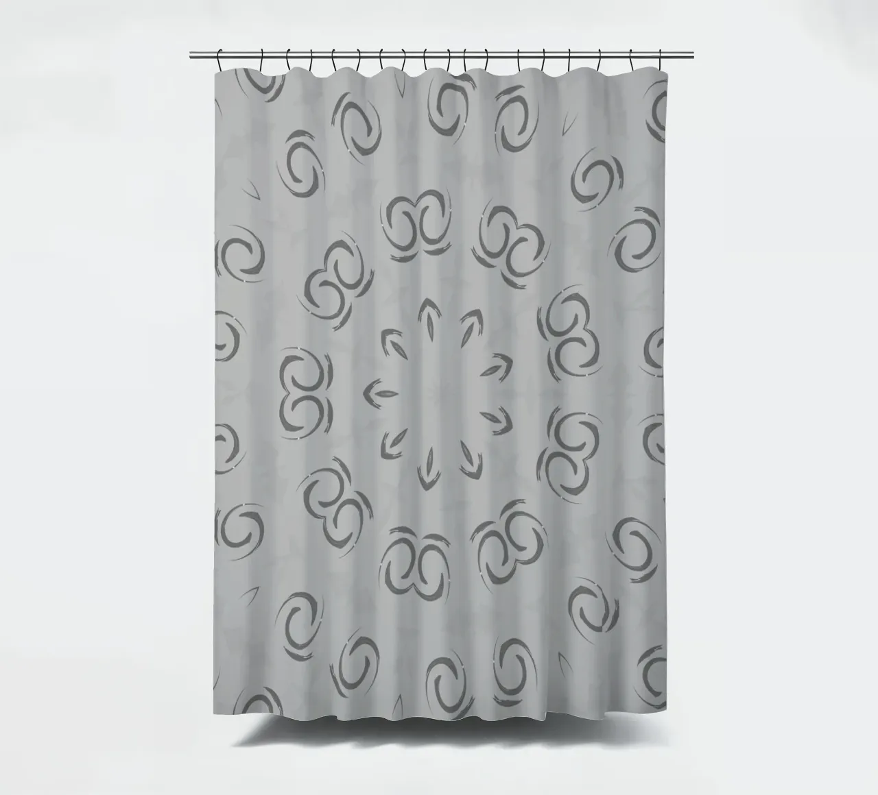 Abstract dynamic circular pattern in grey shower curtain by Something for you
