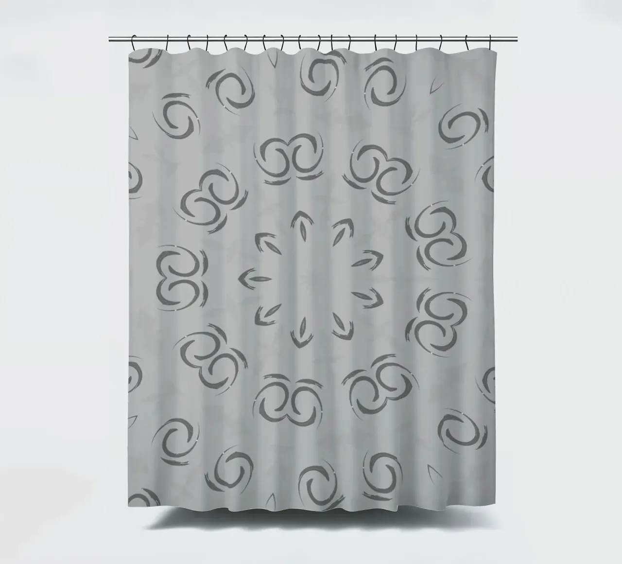 Abstract dynamic circular pattern in grey shower curtain by Something for you