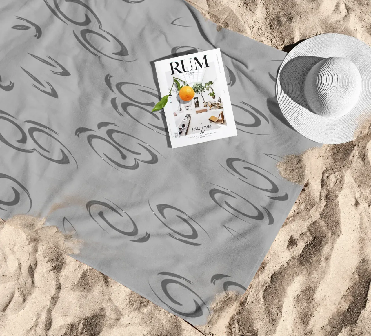 Abstract dynamic circular pattern in grey beach towel by Something for you