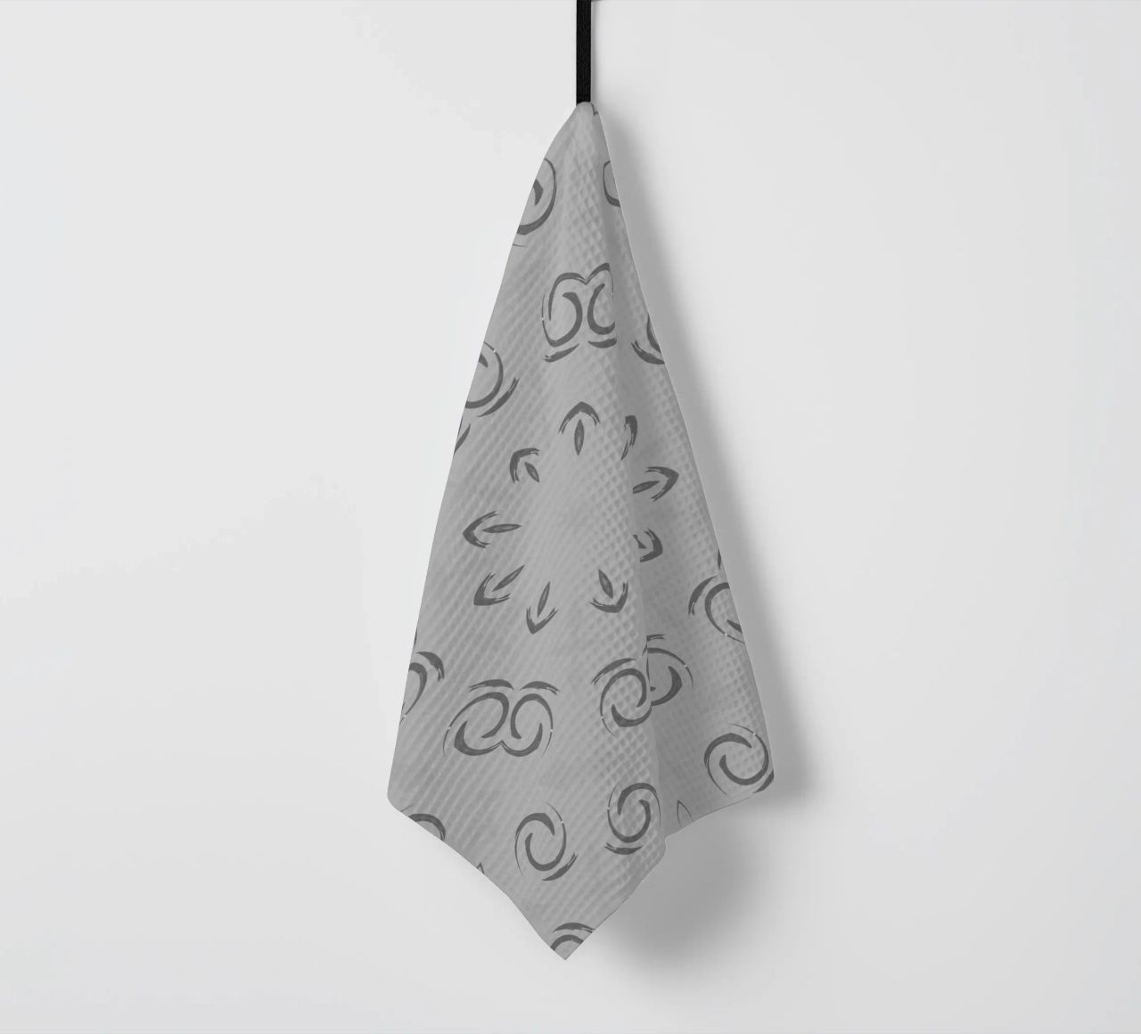 Abstract dynamic circular pattern in grey tea towel by Something for you