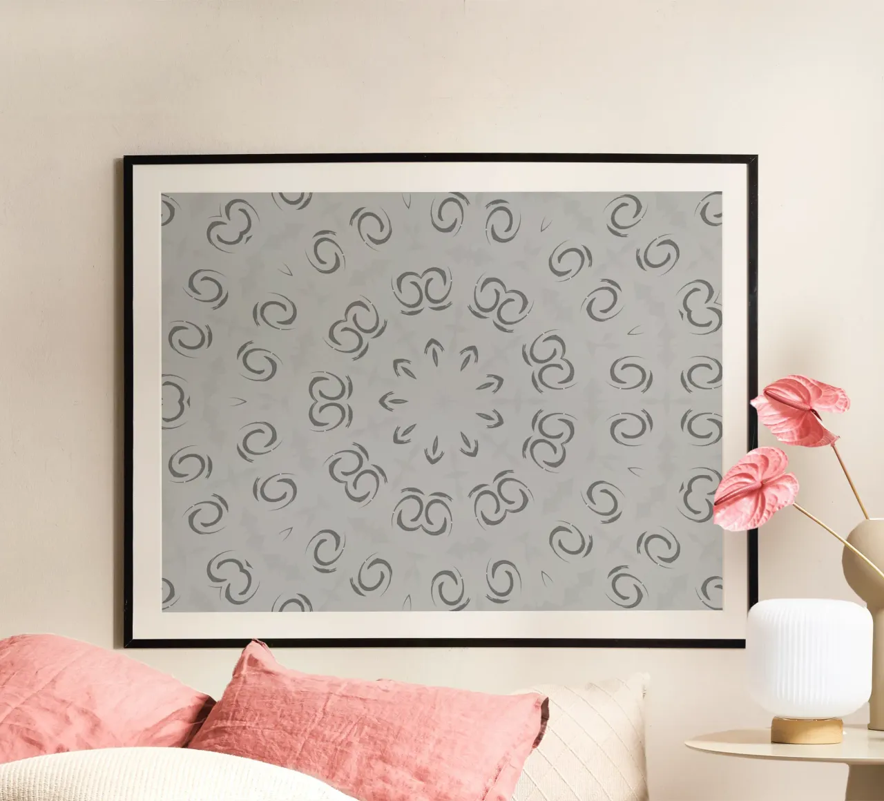Abstract dynamic circular pattern in grey hahnemühle by Something for you