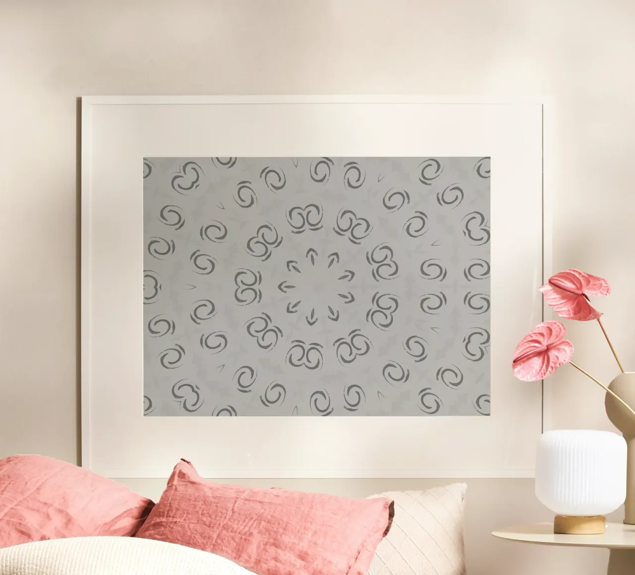 Abstract dynamic circular pattern in grey hahnemühle by Something for you