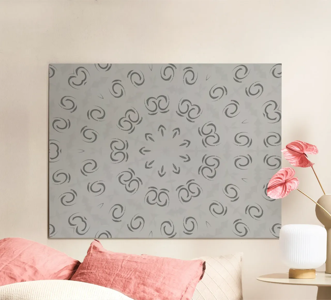 Abstract dynamic circular pattern in grey hahnemühle by Something for you