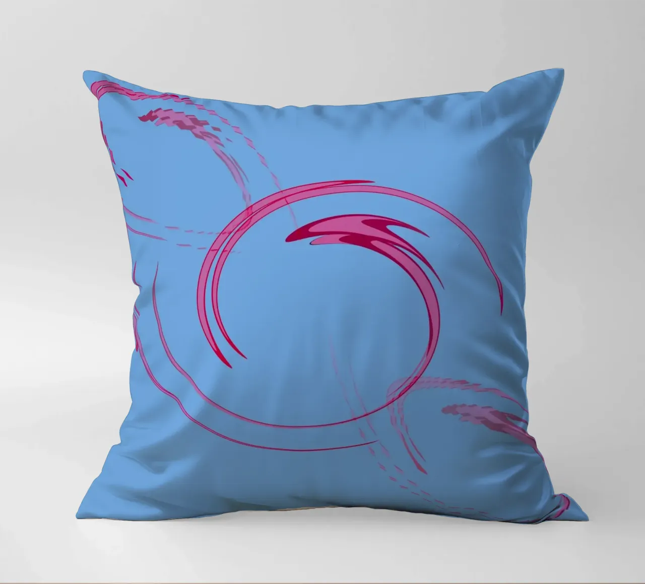 Abstract dynamic circular pink and blue shape decorative cushion by Something for you