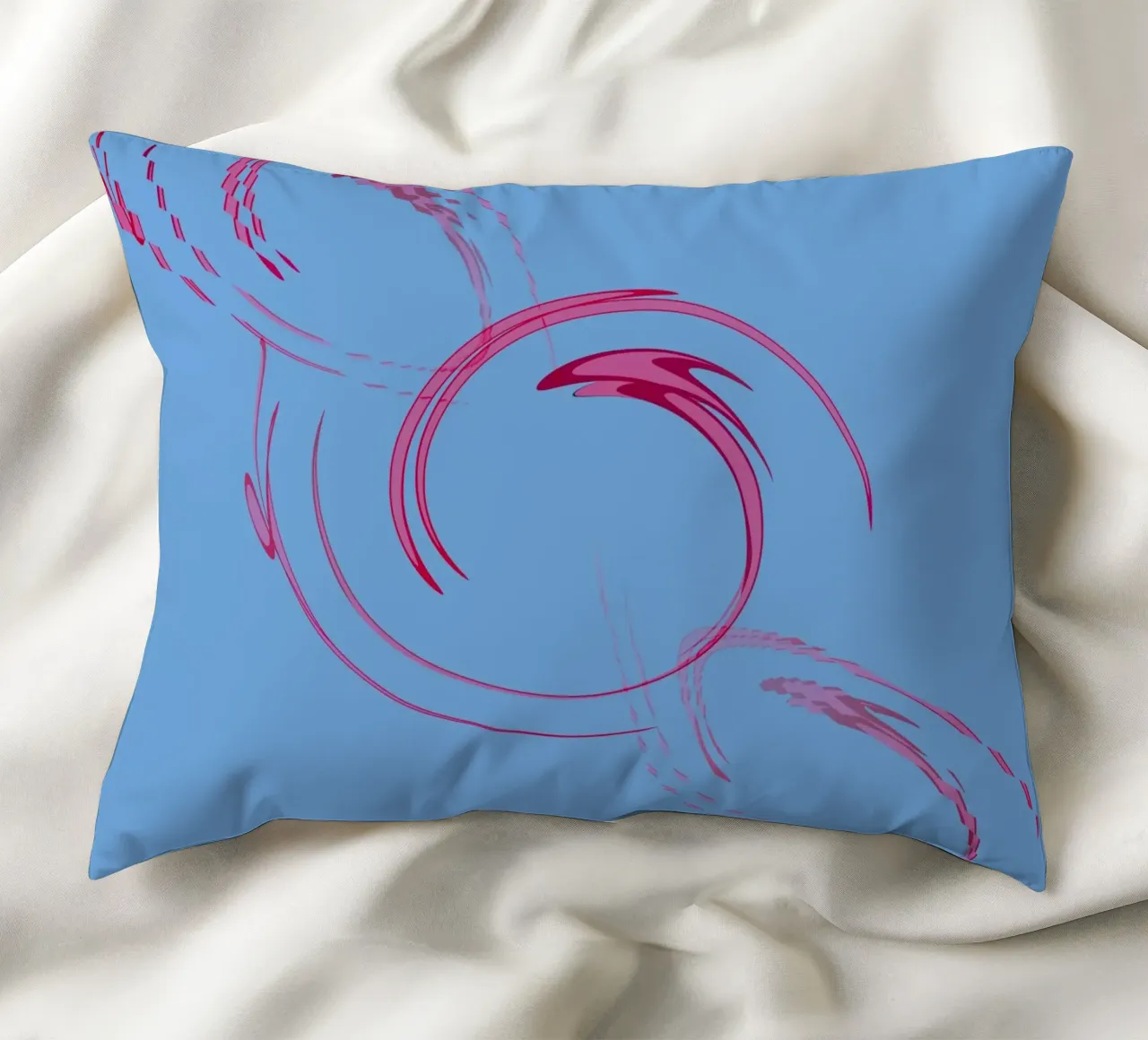 Abstract dynamic circular pink and blue shape decorative cushion by Something for you