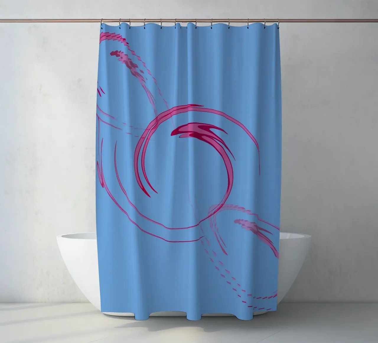 Abstrakte dynamische kreisförmige pinke und blaue Form Duschvorhang von Something for you
