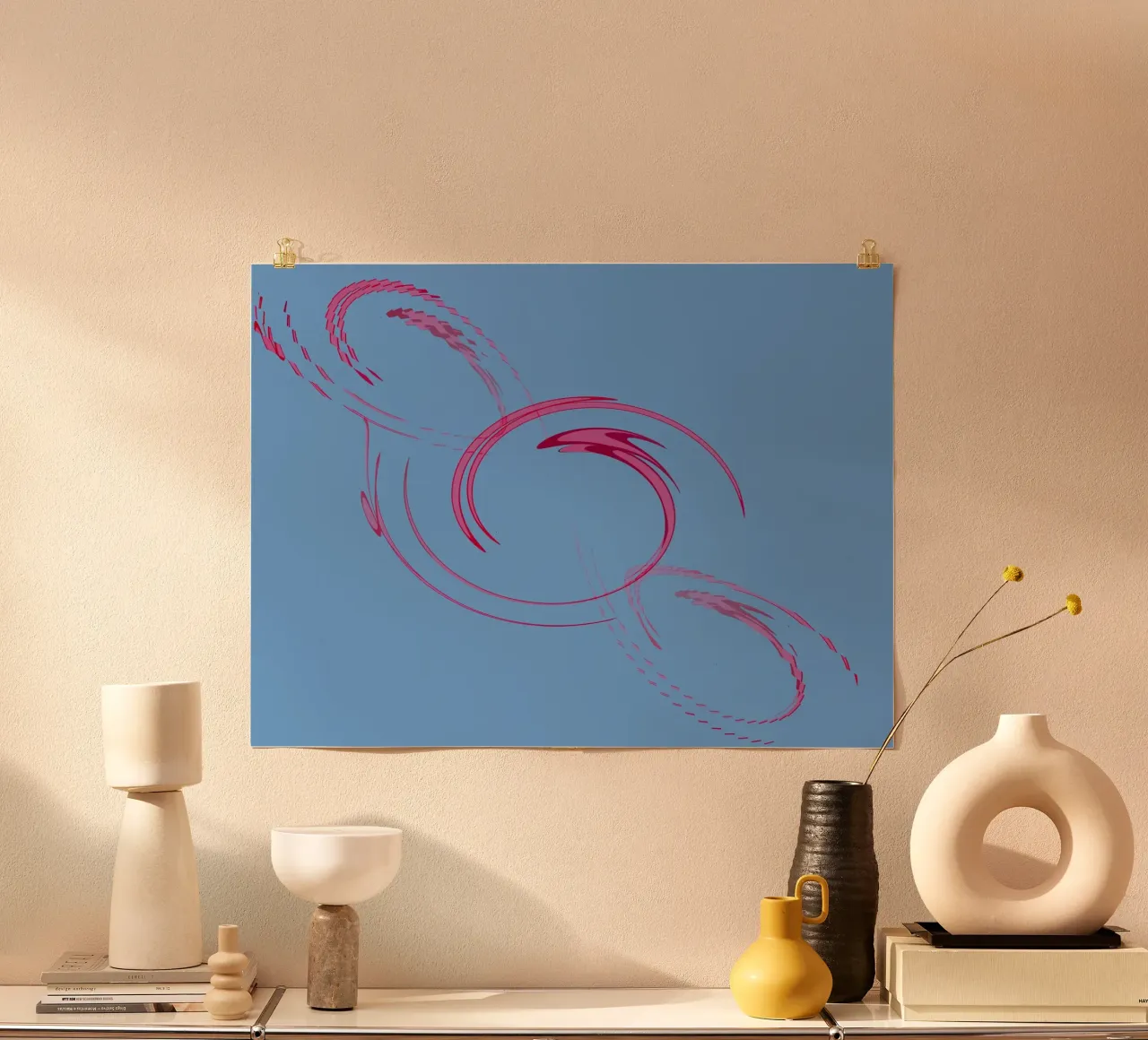 Forme circulaire abstraite dynamique rose et bleue poster de Something for you