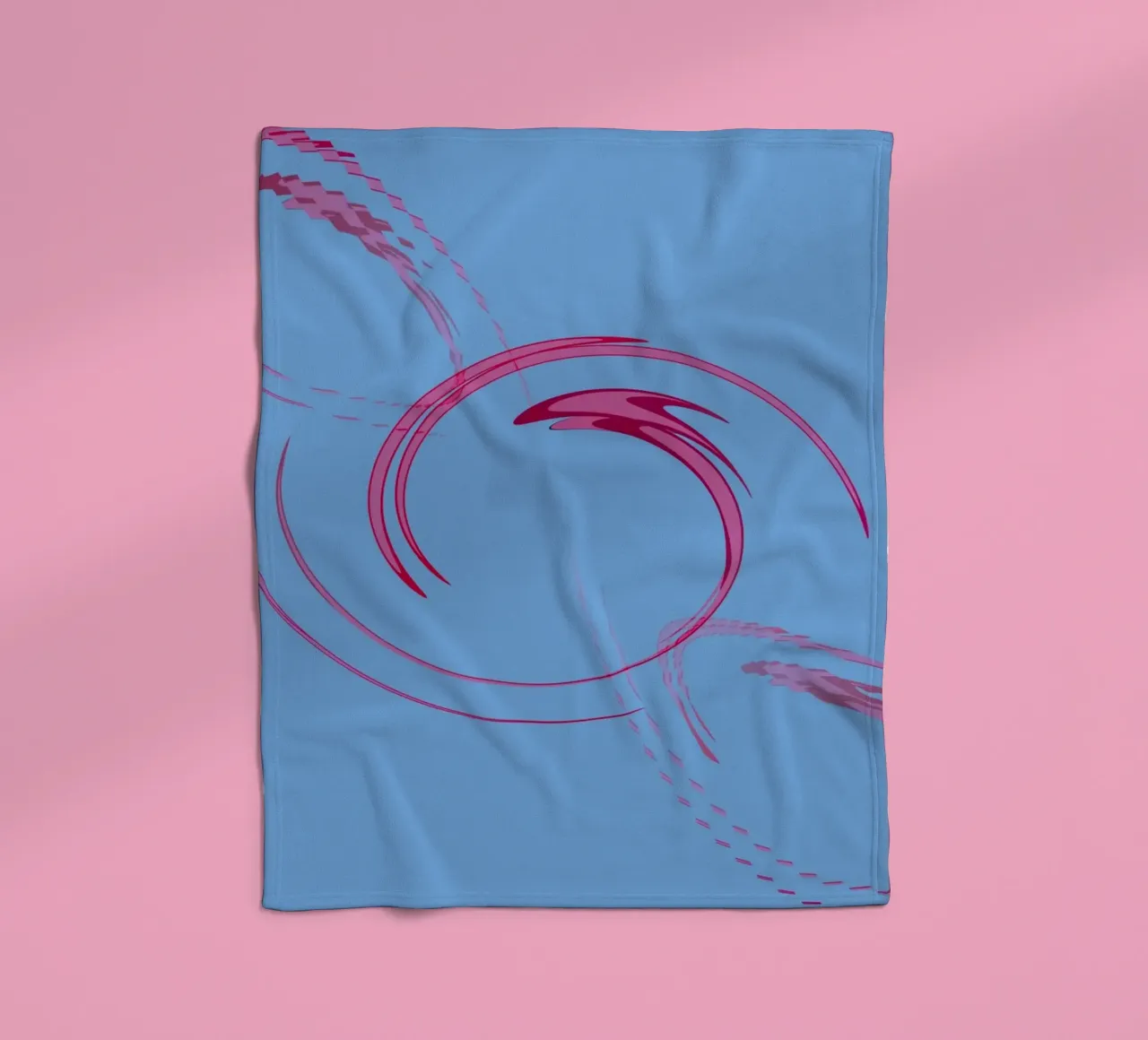 Abstract dynamic circular pink and blue shape fleece blanket by Something for you