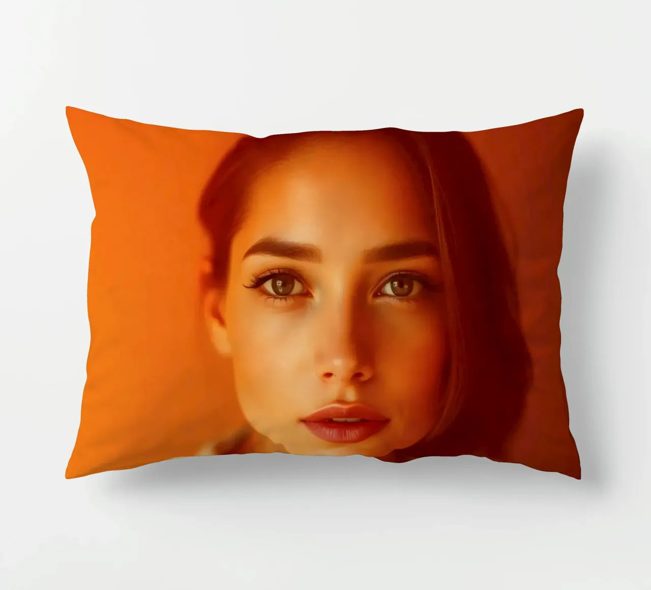 Giovane donna con occhi espressivi e lineamenti morbidi, in posa cuscino da DesignDoodle