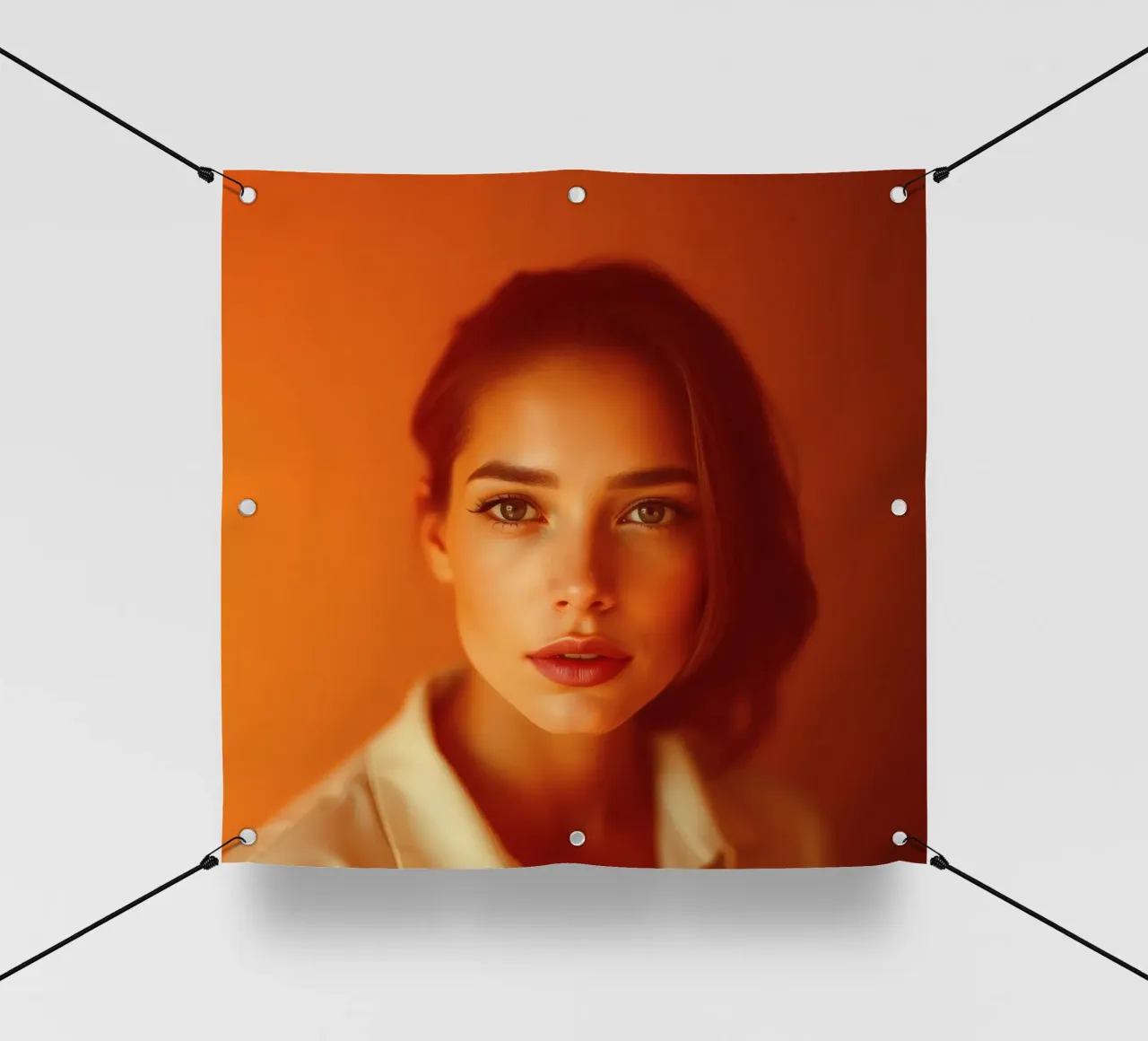 Young woman with expressive eyes and soft features posed pvc cover by DesignDoodle