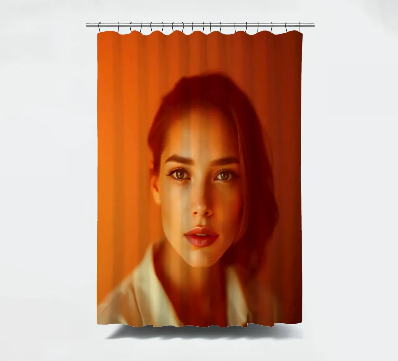 Young woman with expressive eyes and soft features posed shower curtain by DesignDoodle