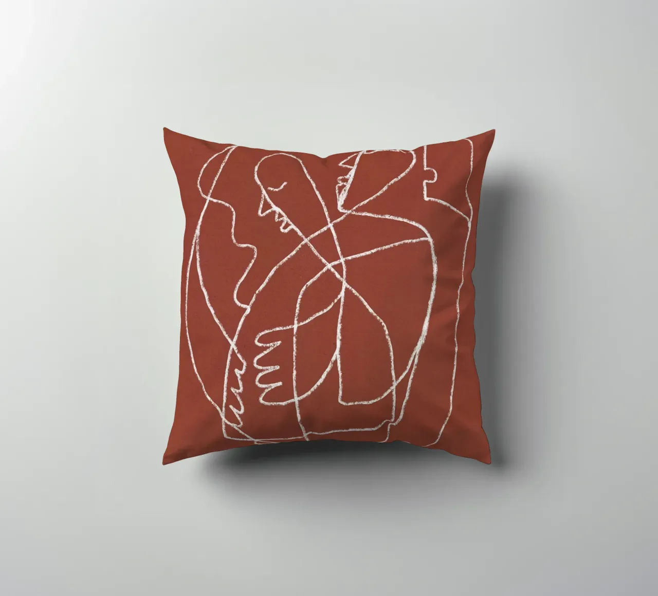 Couple hugging line art abstract decorative cushion by Little Dean