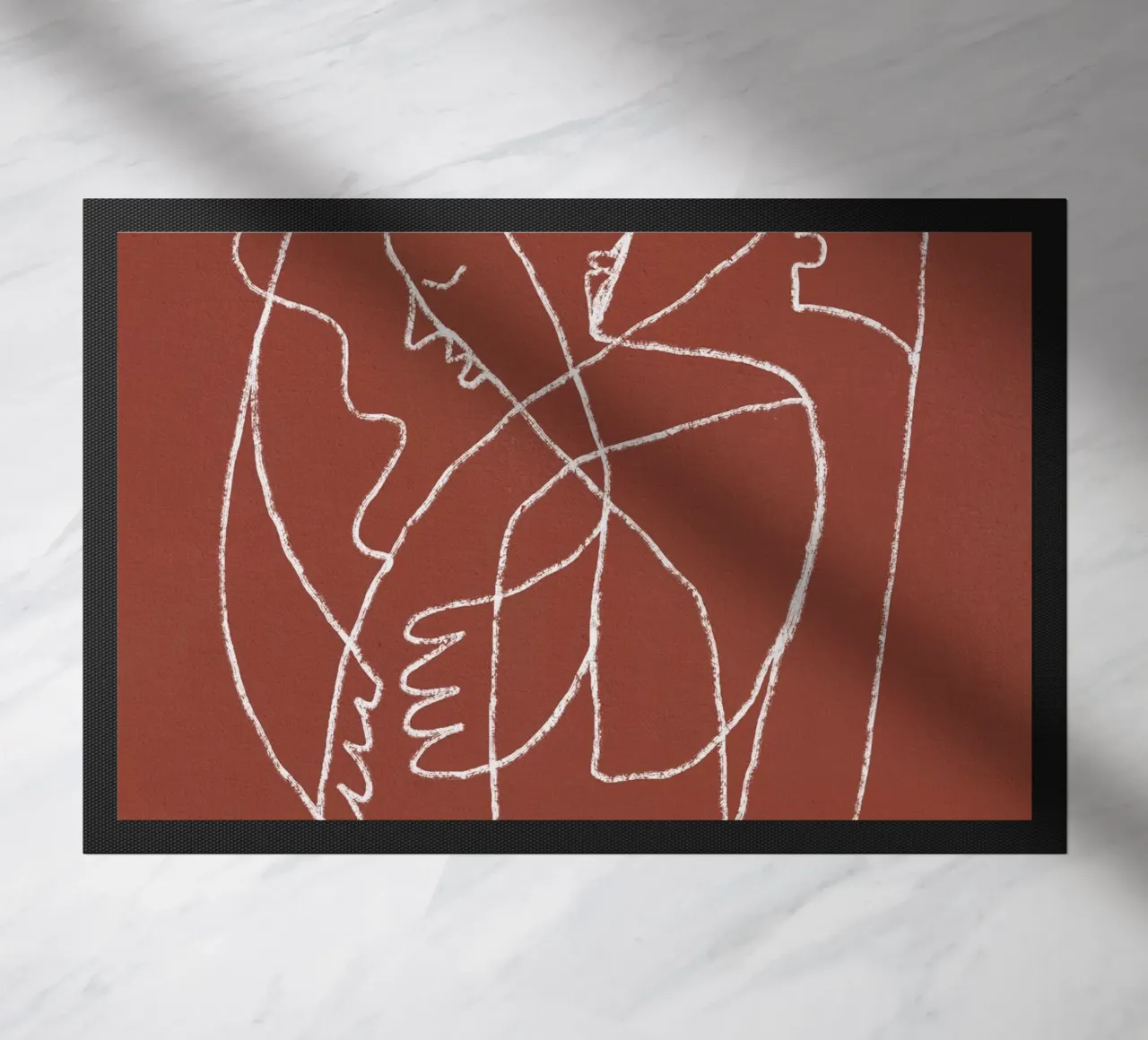 Couple hugging line art abstract doormat by Little Dean