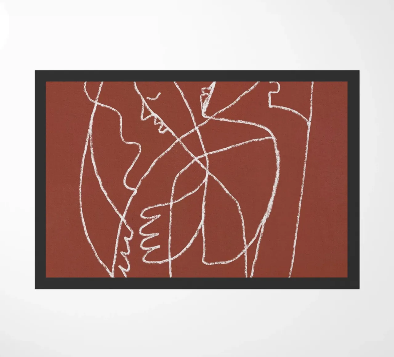 Couple hugging line art abstract doormat by Little Dean