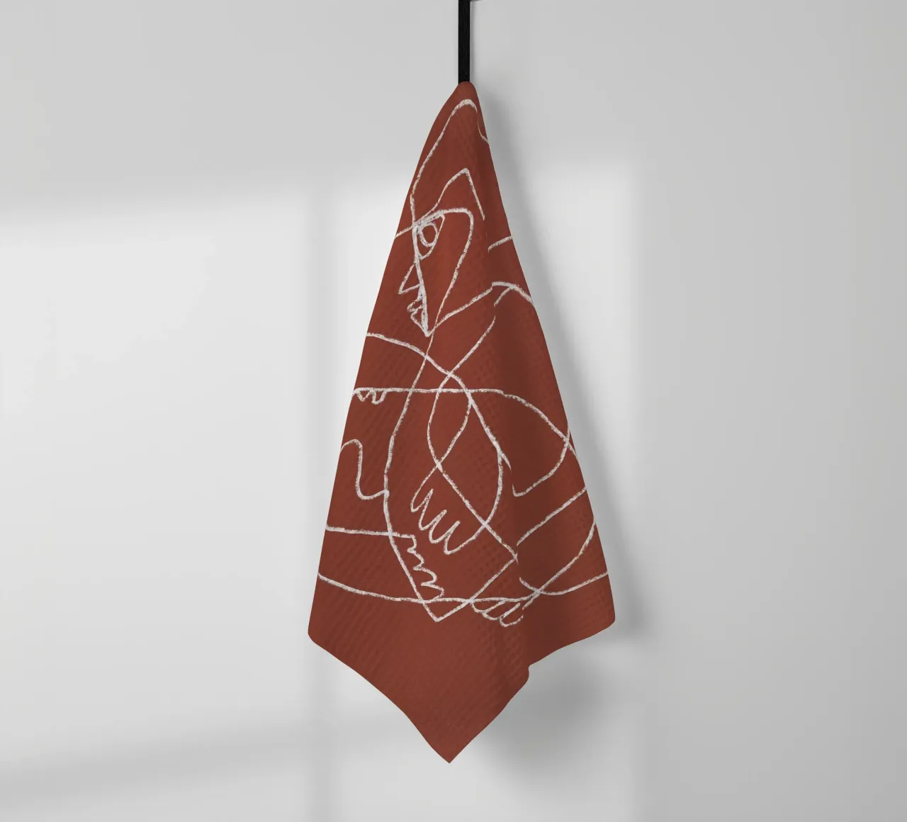 Couple hugging line art abstract tea towel by Little Dean