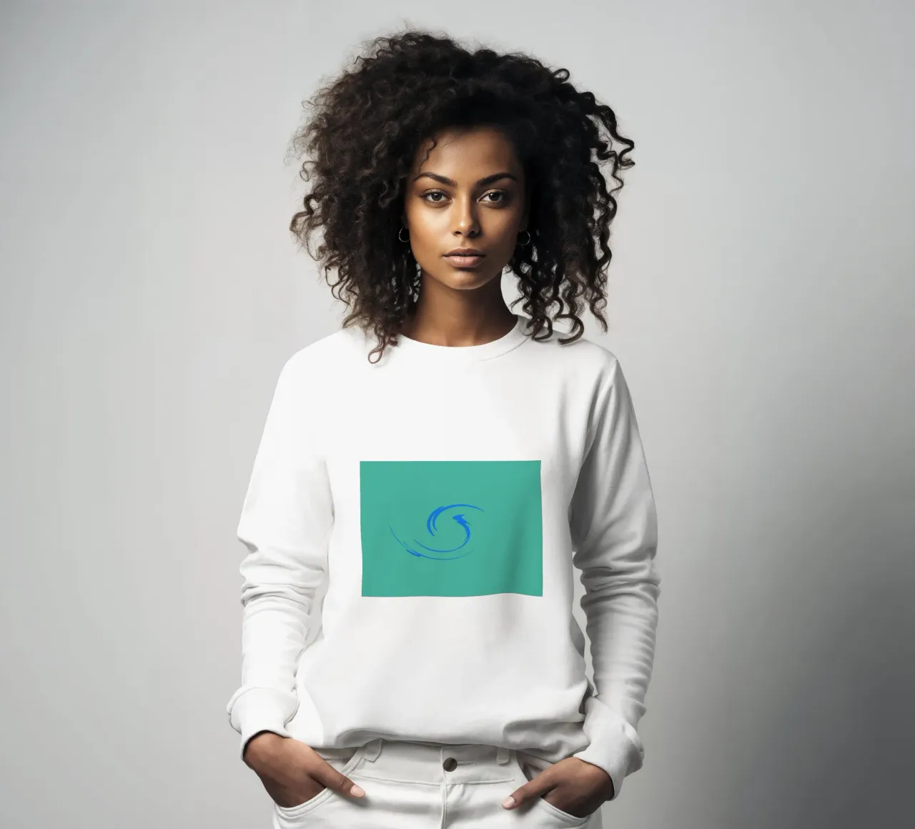 Abstract circular dynamic shape in blue sweatshirt by Something for you