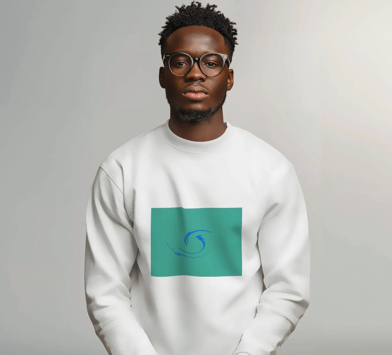 Abstract circular dynamic shape in blue sweatshirt by Something for you
