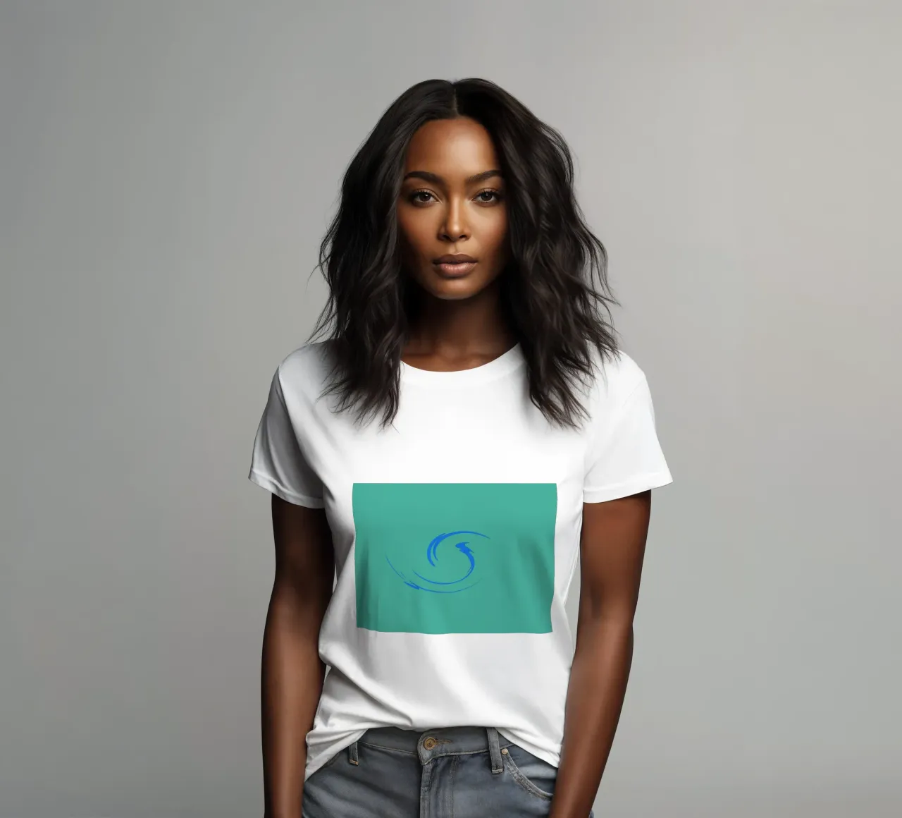 Abstract circular dynamic shape in blue women's fitted t-shirt by Something for you