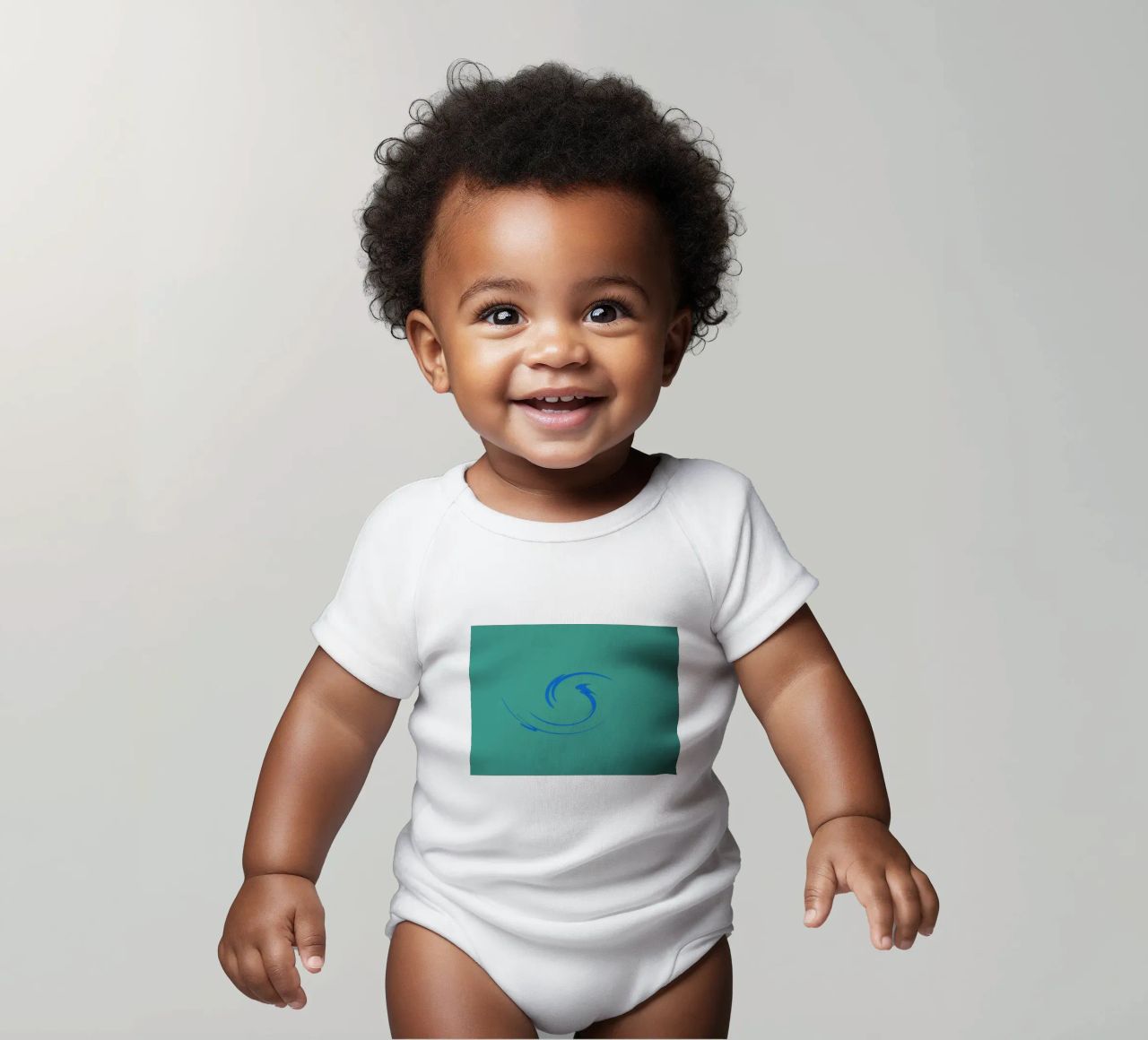 Abstract circular dynamic shape in blue short-sleeve baby romper by Something for you