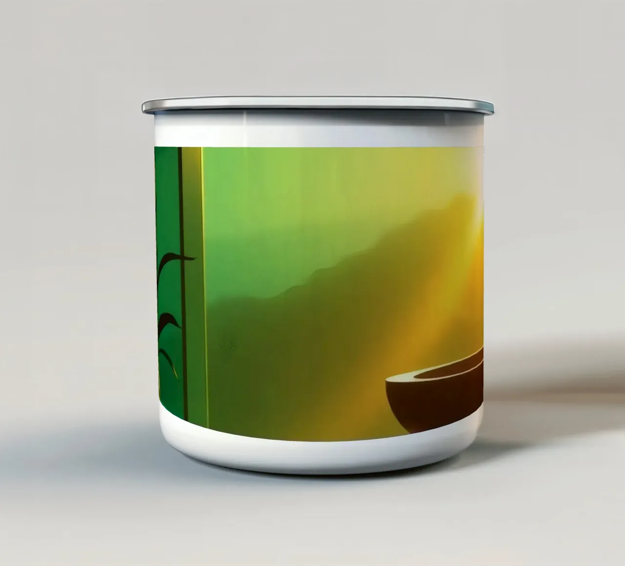 Un bellissimo tramonto visto attraverso un moderno spazio interno tazza in smalto da DesignDoodle