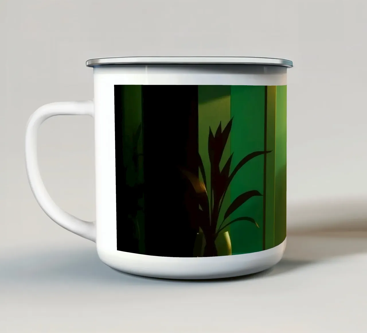 Un bellissimo tramonto visto attraverso un moderno spazio interno tazza in smalto da DesignDoodle