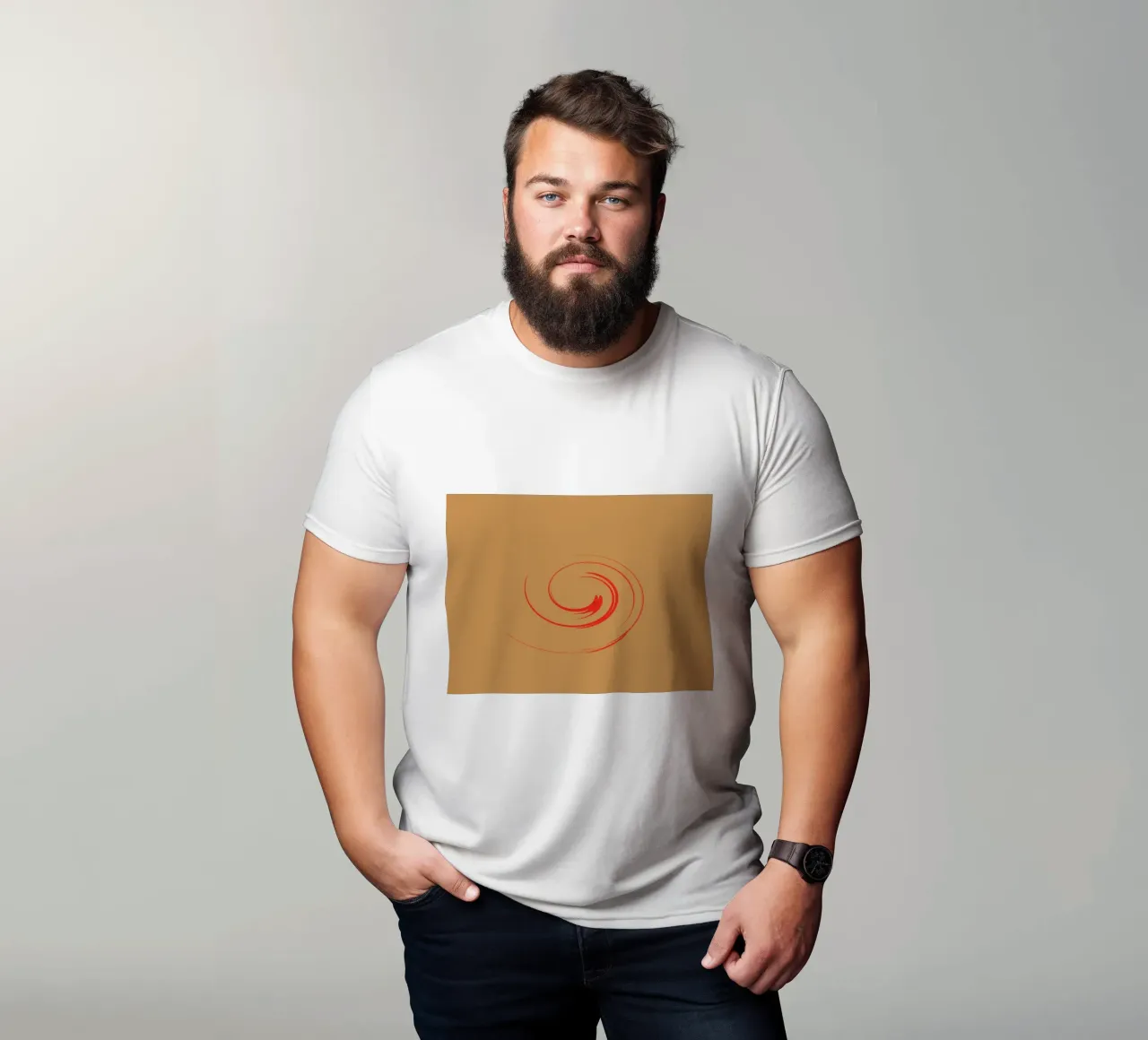 Abstract circular dynamic shape in red and orange t-shirt by Something for you