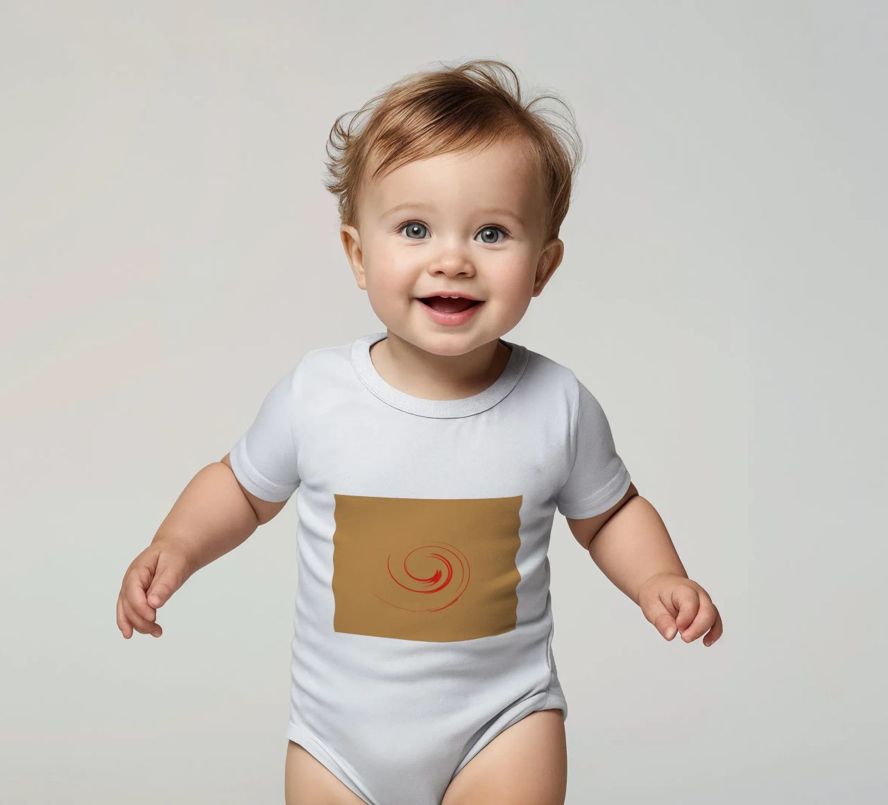 Abstract circular dynamic shape in red and orange short-sleeve baby romper by Something for you
