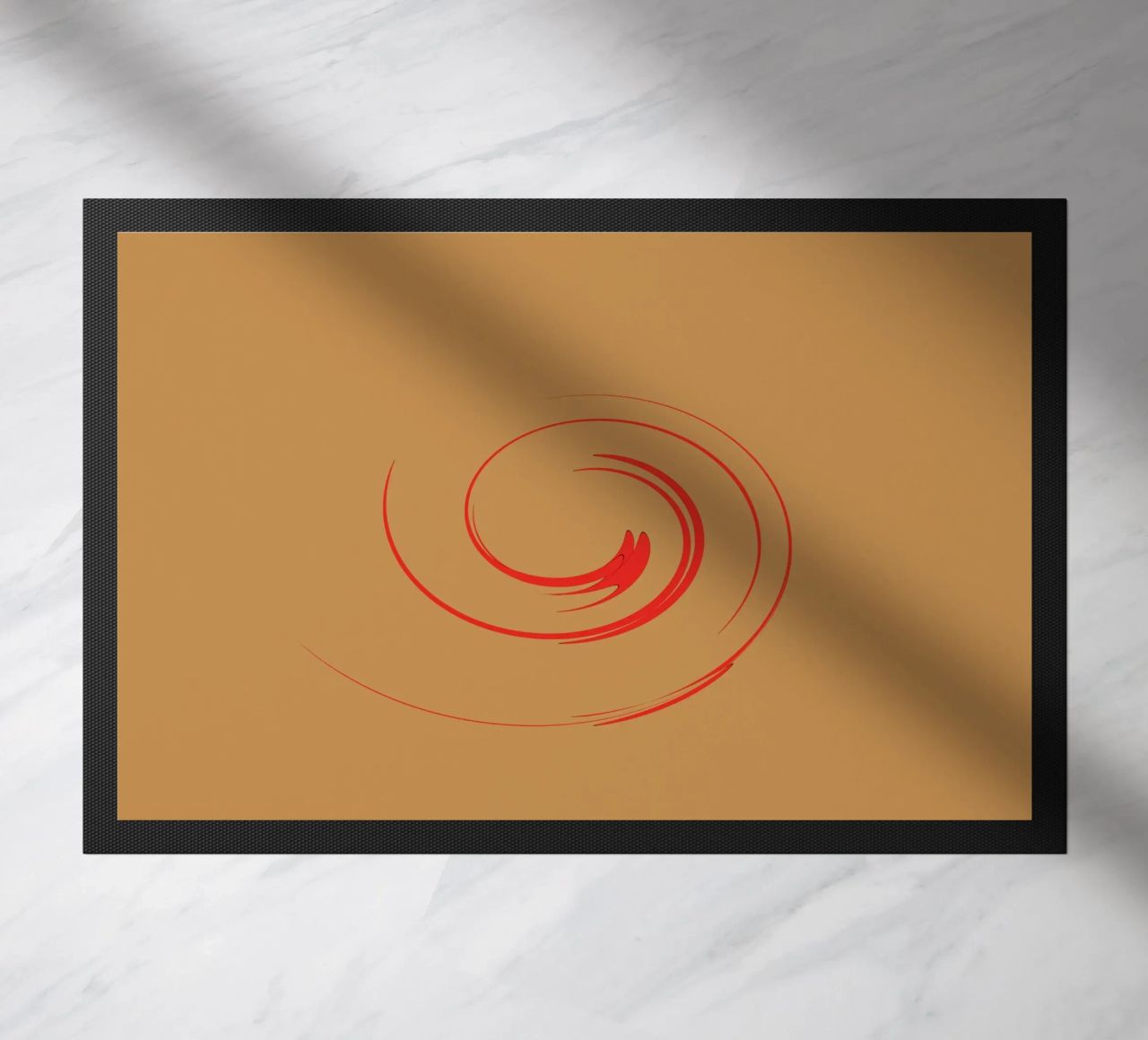 Abstract circular dynamic shape in red and orange doormat by Something for you