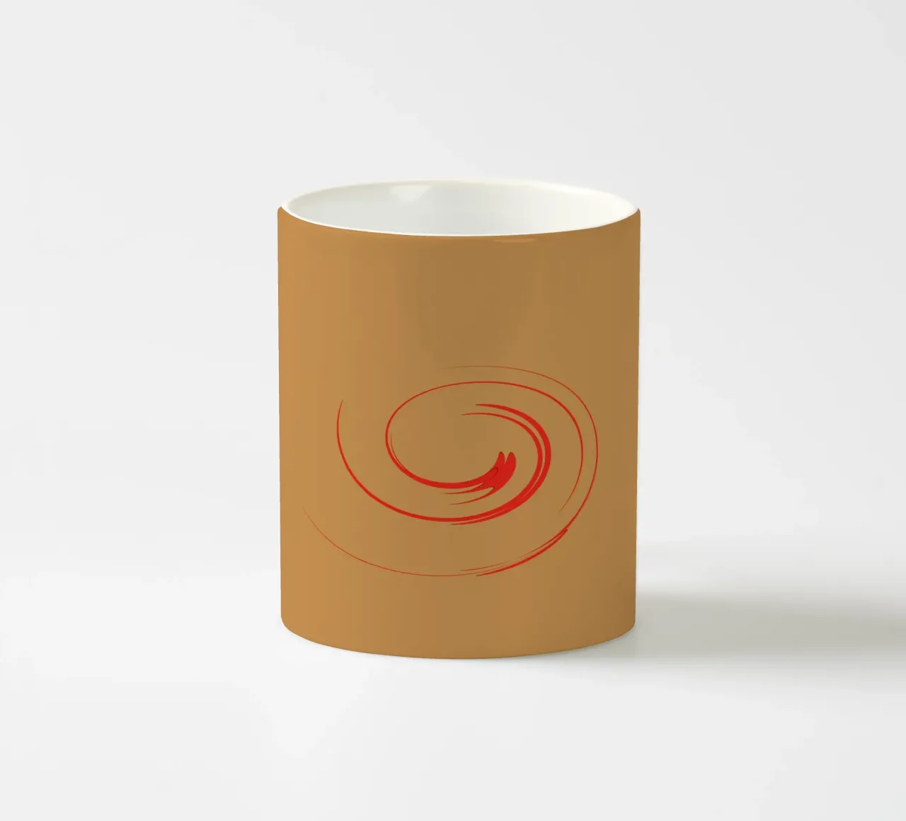 Abstrakte kreisrunde dynamische Form in Rot und Orange Keramik Tasse von Something for you